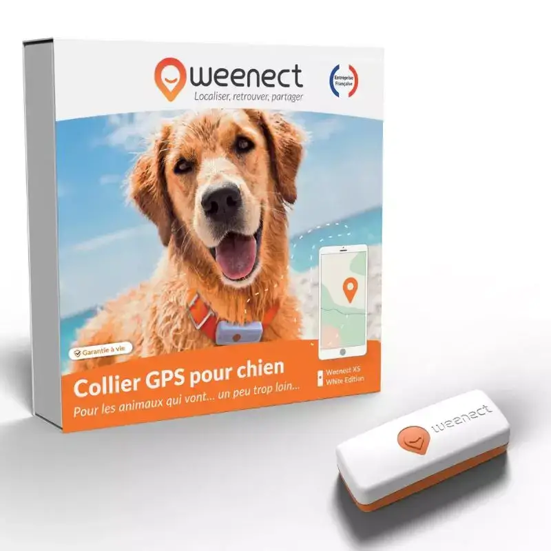 Collier GPS Weenect XS blanc pour chien vendu par Griffouille