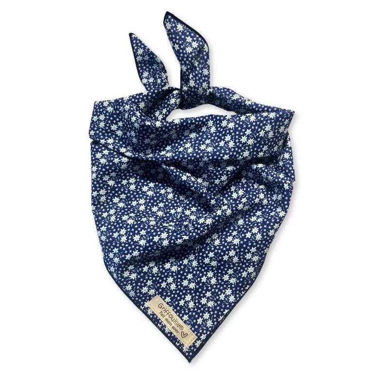 Bandana chien bleu marine et petites fleurs Griffouille